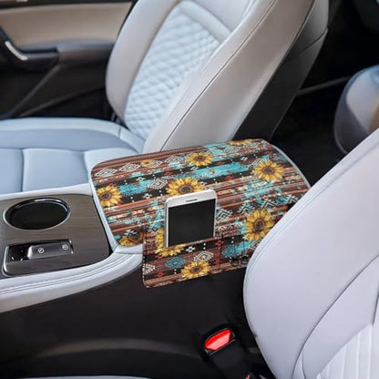 Aztec Sunflower Brown Car Center Console Cover Soft Non (Aztec Sunflower Brown)