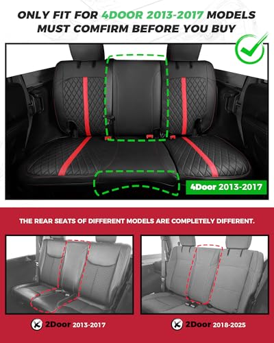 for Jeep Wrangler Leather Custom Car Seat Covers Full Set 4 Door (Black with Red Trim / JK 13-17 4 Door)