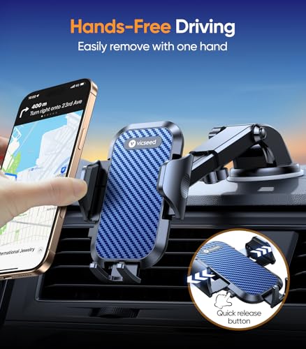 Stable Car Phone Holder [Upgraded Strongest Suction (Dark Blue)