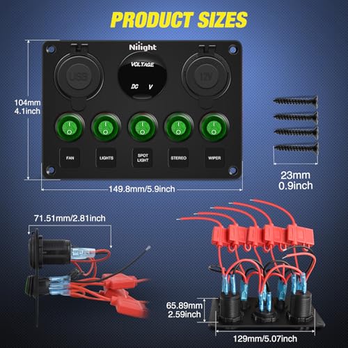 5 Gang Multi Function Waterproof Switch Panel Green (Waterproof Type C + USB Green)