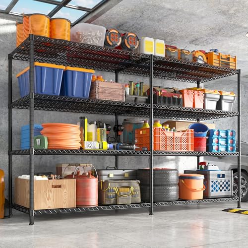 81.5''W Storage Shelves 3680LBS Garage Shelving Heavy Duty 4 Tier Metal Shelving Unit Adjustable Wire Shelf and Storage Pantry Shelves for Kitchen Garage
