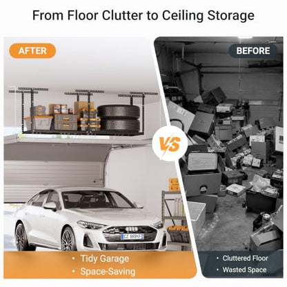 2x8ft Overhead Ceiling Garage Storage Rack (Black / 2x8ft)