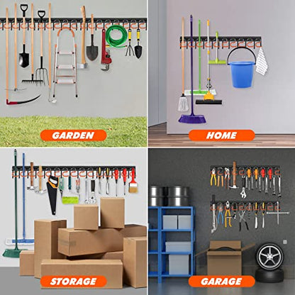 17'' All Metal Garden Tool Organizer Adjustable Garage Tool Organizer Wall Mount Garage Organizers and Storage with Heavy Duty Hooks Tool Hangers for Garage Wall (17inch)