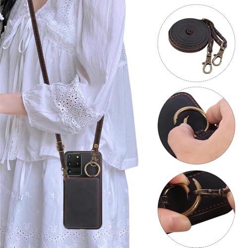 Compatible with Samsung Galaxy S20 Ultra 5G Wallet Case Screen Protector Crossbody Shoulder Strap Ring Buckle Stand Card Holder Magnetic Car Mount Phone Cover for S20ultra 20ultra G5 Women Men Black (Black / for S20 Ultra)