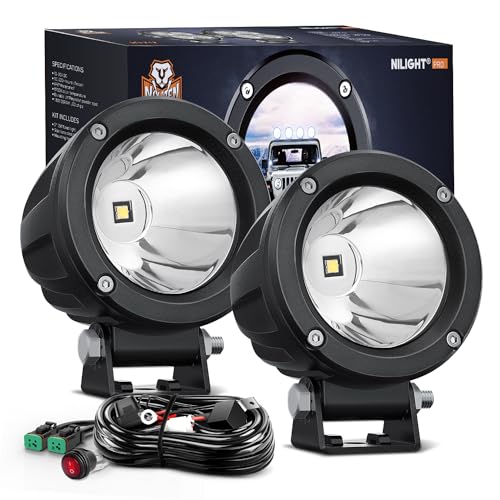 2 PCS 3" Spot Round LED Light Pods (2Pcs White Lights +Wiring harness)