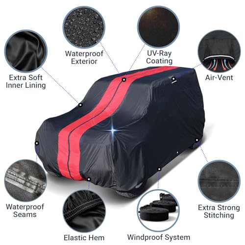 SUV Car Cover All Weather for 1966 (55. Bronco without Spare Tire 1966-1977 / Black / Red (Stripe))