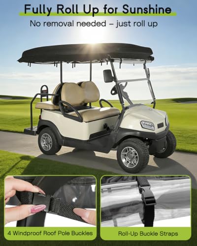 Golf Cart Enclosure 4 Passenger for Club Car Tempo Onward 88" Roof (Fit for Tempo Onward 4 Passenger Extended Roof / Black)
