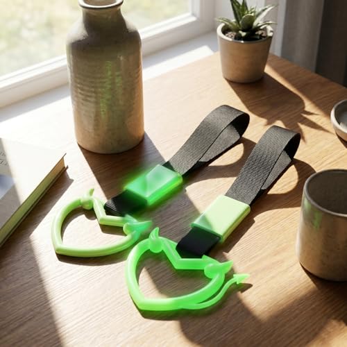 2 Pcs Devil Heart Shaped Car Handle Strap (Luminous-Tail)