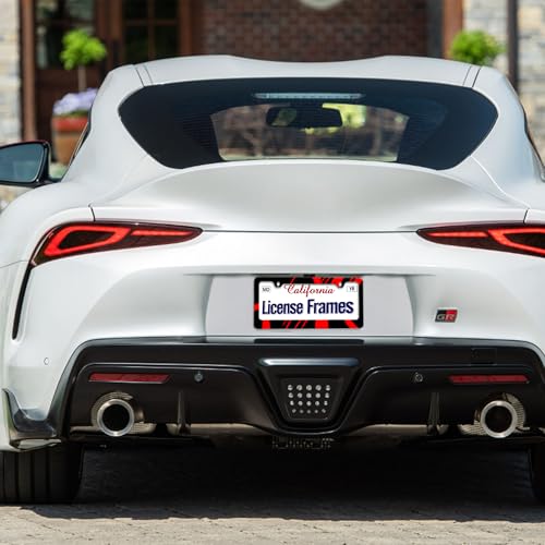 Stainless Steel Red Black License Plate Frame Red Metal License Plate Frame Car Tag Frame Holder Cover Front Rear Car License Plate Covers for Men Women 12.3" X 6.3" (Black Red License Plate Frame / one size)