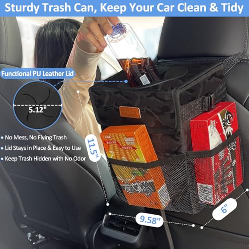 Leak Proof Car Trash Can with Lid Large Camo Black (Camo Black / 3 Gallons)