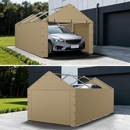 Carport Sidewall Panel with Elastic Ball Bungees (Beige / 10'x20' or 12'x20' Sidewall without Windows)