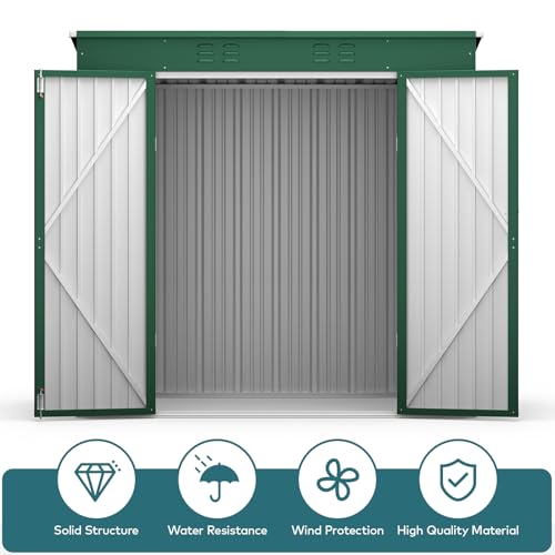 6x4 FT Outdoor Shed (Green / 6' x 4' FT/Sloped-roof)
