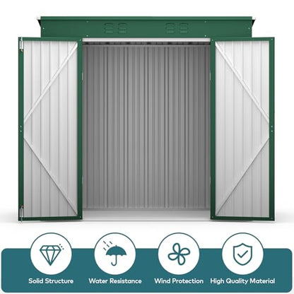 6x4 FT Outdoor Shed (Green / 6' x 4' FT/Sloped-roof)