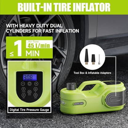 Electric Car Jack Kit 5T 12V Hydraulic Tire Jack with Double Cylinder Air Pump & LCD Touch Screen & Impact Wrench Portable Car Lift for Tire Changes and Roadside Emergencies (Upgrade Double Air Pump)