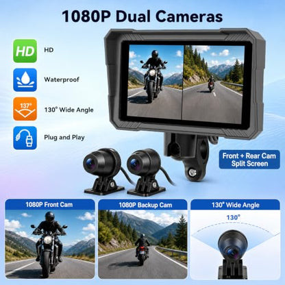 5" Motorcycle Carplay Screen with Dual Dash Cam