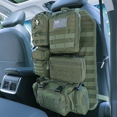 Universal Tactical Seat Back Organizer Vehicle Molle Panel Organizer Storage Bag with 5 Detachable Molle Pouch for All Vehicel Such as Jeep (Upgraded-B-Military Green)