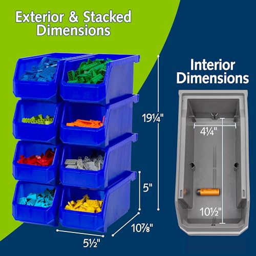 Medium Stackable Plastic Storage Bins (Blue / Medium, 8-Pack)
