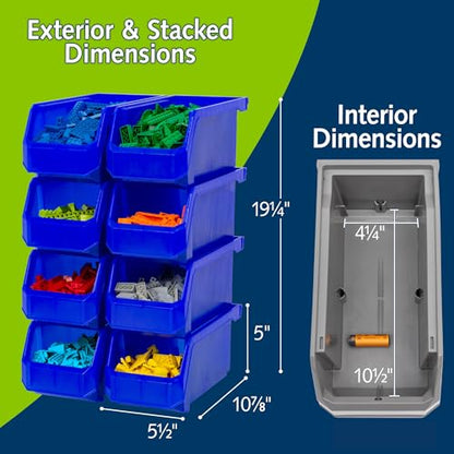 Medium Stackable Plastic Storage Bins (Blue / Medium, 8-Pack)