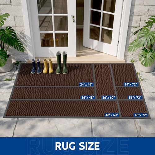 Durable Indoor Outdoor Door Mat (2' x 4' (Rectangular) / Brown-diamond)