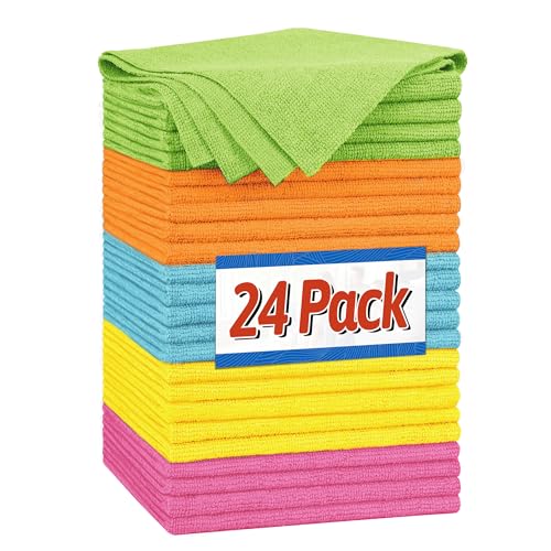 Shop Towels Microfiber Cleaning Cloth Bulk (24PK / 5 Colors)