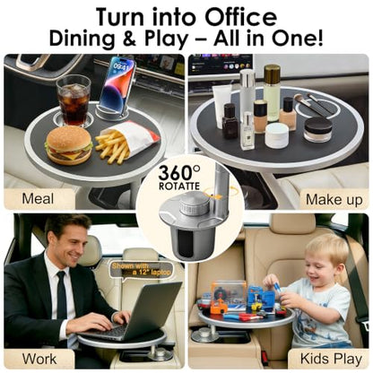 Car Desk for Laptop 360° Rotating Tesla Tray with Cup Holder Phone Stand (𝗥𝗼𝘂𝗻𝗱 · Black / 𝗔𝗺𝗮𝘇𝗼𝗻 𝗖𝗵𝗼𝗶𝗰𝗲)