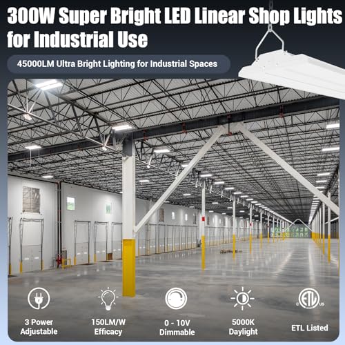 2-Pack 300W/240W/200W LED Linear Shop Lights, 0-10V Dimmable 5000K (300W)