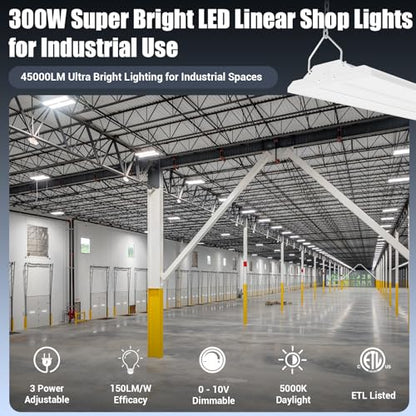 2-Pack 300W/240W/200W LED Linear Shop Lights, 0-10V Dimmable 5000K (300W)
