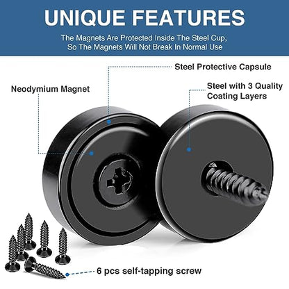 Rare Earth Neodymium Cup Magnets 70LB Strong Black