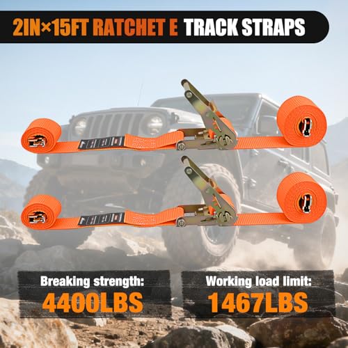E Track Ratchet Straps 8 Pack 2" x 15' Orange (2in x 15ft E-Track Ratchet Straps)