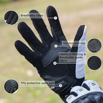 High Protection Motorcycle Gloves for Men (Small / White)