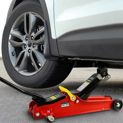 2 Ton Low Profile Floor Jack (Red - 2 Ton(Single Pump), Lift 3.3"-15.2")