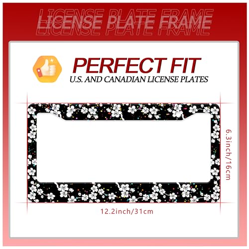 White Cherry Blossoms License Plate Frame Stainless Steel with Screws (Cherry Blossoms)