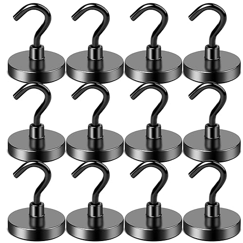 Magnetic Hooks for Cruise Cabins 85LBS Heavy Duty Magnet Hook 12P (Black / 0.98in)
