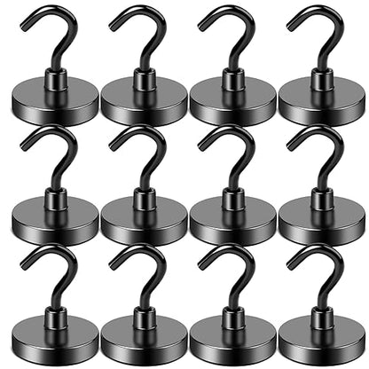 Magnetic Hooks for Cruise Cabins 85LBS Heavy Duty Magnet Hook 12P (Black / 0.98in)