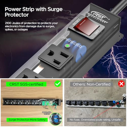 6 Outlet Heavy Duty Metal Power Strip with Switch 15A (Black-6 Outlet-6 FT / 1PK)
