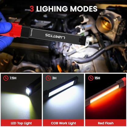 Rechargeable Work Light 2200mAh Magnetic LED Work Light Flashlight Mechanic Light Tool for Men Him (350 Lumens + 350 Lumens)