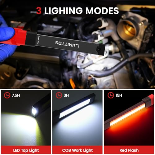 Rechargeable Work Light 2200mAh Magnetic LED Work Light Flashlight Mechanic Light Tool for Men Him (350 Lumens - 4Pcs)