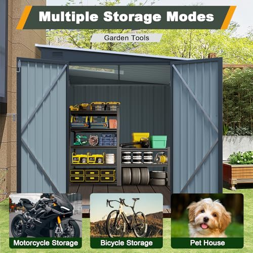 6x8 FT Lean to Shed with Lockable Double Doors (Dark Gray / 6x8 ft)