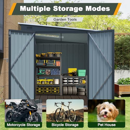 6x8 FT Lean to Shed with Lockable Double Doors (Dark Gray / 6x8 ft)