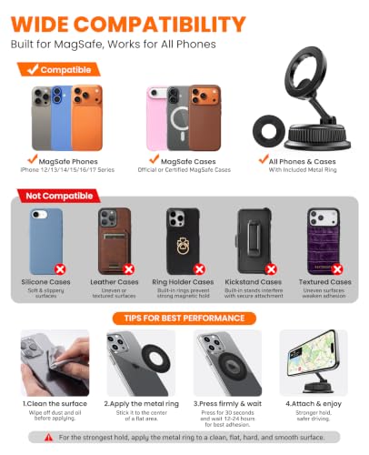 Vacuum Car Phone Holder for MagSafe (Black)