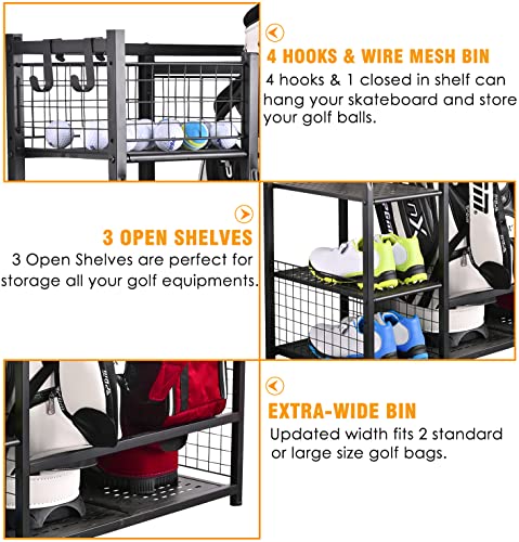 2 Golf Bags Rack Garage Storage Organizer Metal Black Storage Stand (Black(For 2 Golf Bags))