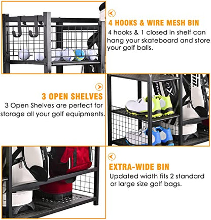 2 Golf Bags Rack Garage Storage Organizer Metal Black Storage Stand (Black(For 2 Golf Bags))