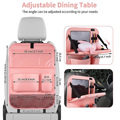 Car Backseat Organizer with Foldable Tablet Holder (Pink-3 / 2 Pack with Food Tray)