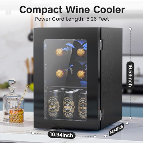 Wine Cooler Refrigerator with Glass Door (Black)