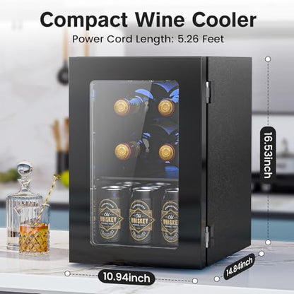 Wine Cooler Refrigerator with Glass Door (Black)