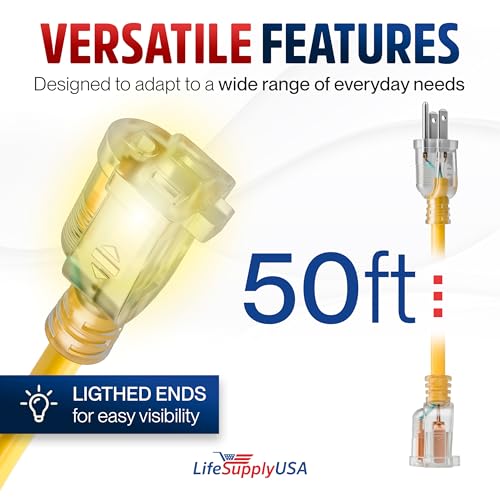 50ft Outdoor Indoor Extension Cord 16 (50 FT / 16AWG / Yellow)