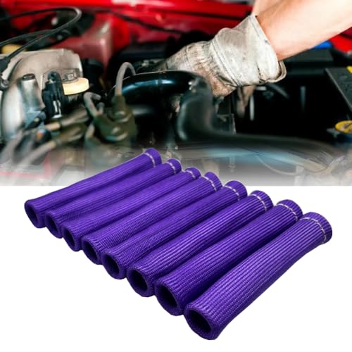 Spark Plug Wire Boots Protection 8 PCS Spark Plug Wire Heat Shield 6 Inches 2500° Heat Sleeve Cover Wrap for LS1 (Purple)