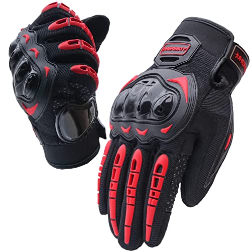 Motorcycle Gloves Touch Screen Full Finger Riding Gloves Knuckle Protection for Men and Women for Dirt Riding (Red / Large)