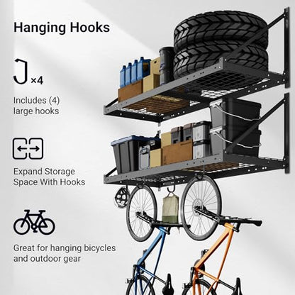 2 Pack 2x4 ft Garage Wall Shelving with 4 Hooks