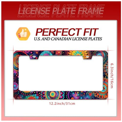 Fantasy Colorful Mandala License Plate Frame Boho Flowers License Plate Holder Funny Personalise Car Stainless Stee Decorative Parts for Standard Us Canada Vehicles 12x6 Inch for Women Men (Fantasy Colorful Flowers)